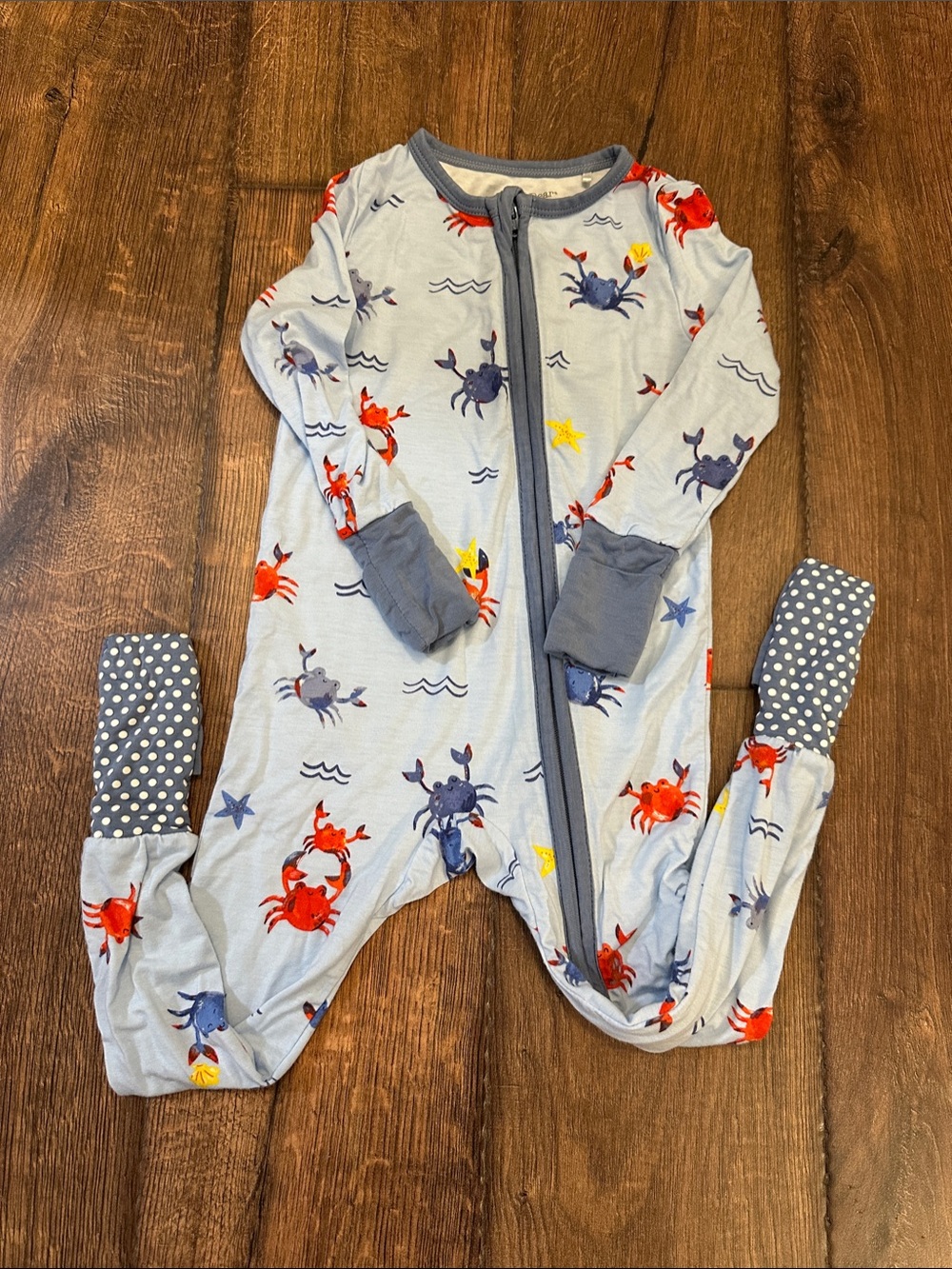 Angel Dear Light Blue Crab-Print Footed One-Piece